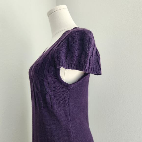 Y2K She's Cool Purple Cable Knit Sweater Dress Short Sleeve Whimsigoth Winter S - Picture 5 of 11